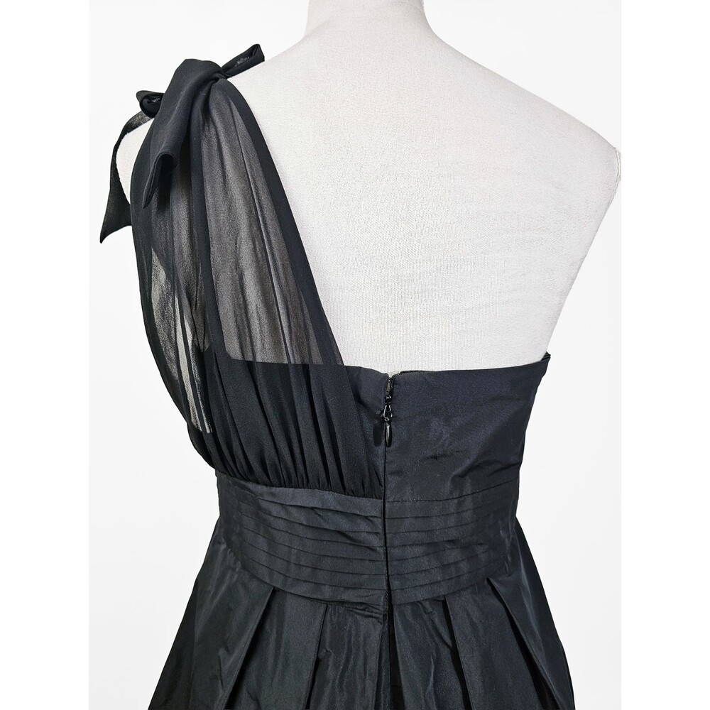 BCBG Maxazria Black Size 12 One Shoulder Taffeta Mini Dress Floral Applique - Picture 4 of 8
